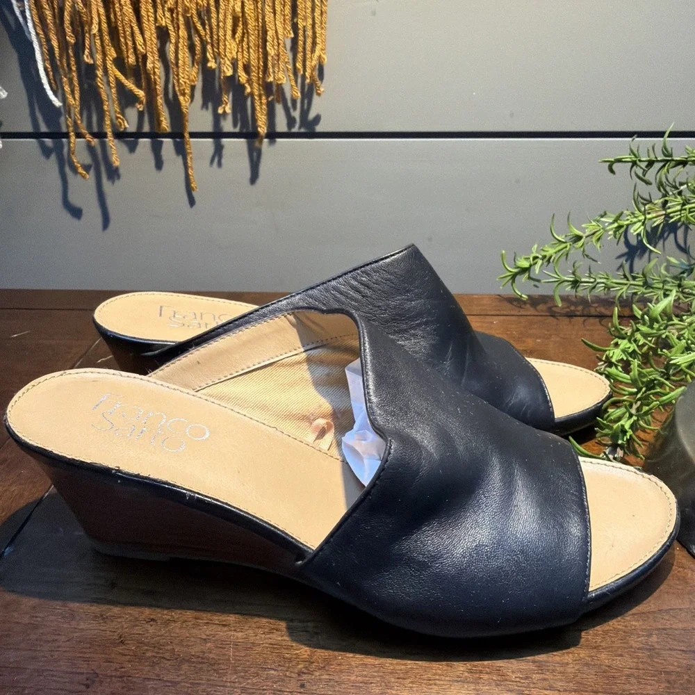 Franco Sarto Dublin Leather Wedge Sandals Heels Size 6 Slip On Open Toe
